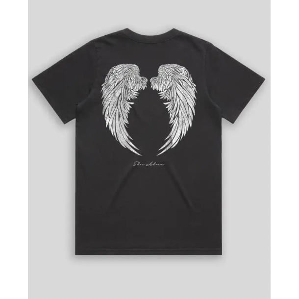 Angel Wings Faded Rocker T-Shirt - Faded Black