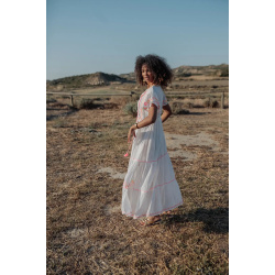 Hvit Maxi Boho kjole, str M 